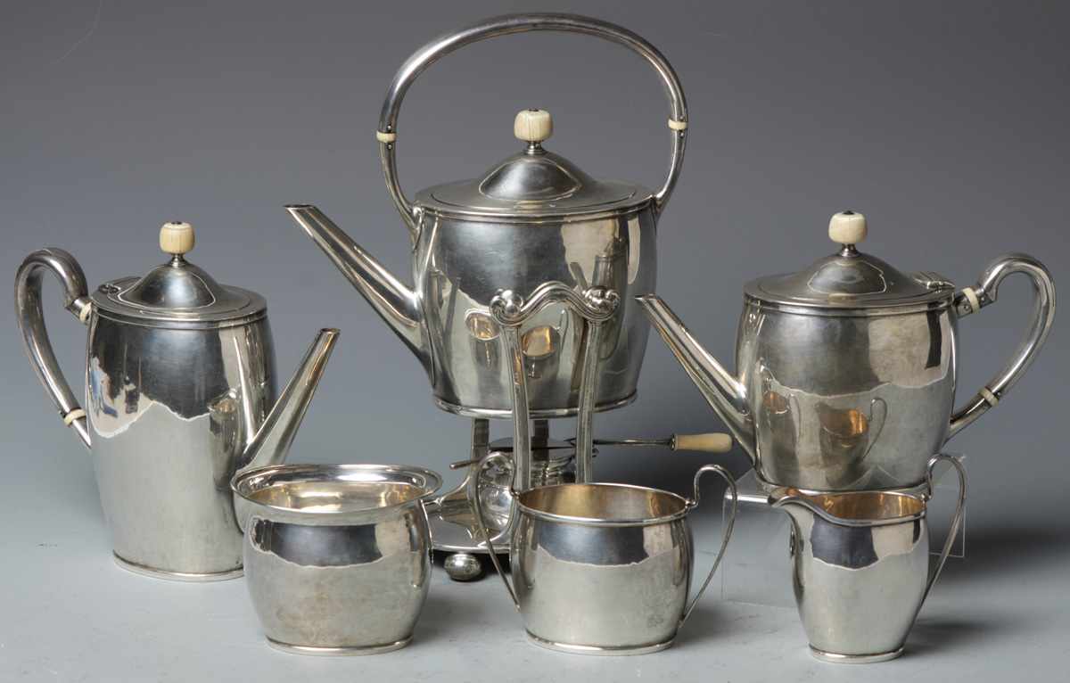 Appraisal: Arthur Stone Sterling Silver Pc Tea Coffee Set Ivory handles