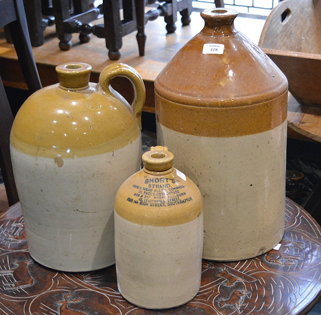 Appraisal: A collection of three old stoneware cider barrels