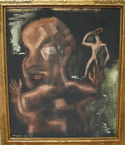 Appraisal: David and Goliath dated oil on masonite David is the