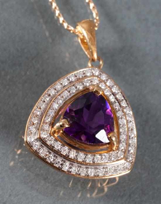 Appraisal: K yellow gold diamond and amethyst pendant-necklace triangular amethyst approximately