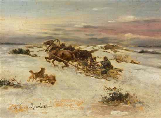 Appraisal: Alfred von Wierusz-Kowalski Polish - Attack of the Wolves oil