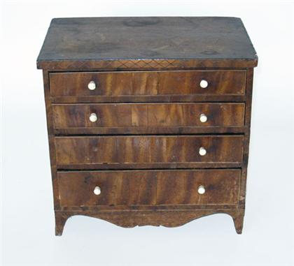 Appraisal: Miniature inlaid mahogany chest of drawers circa Rectangular top with