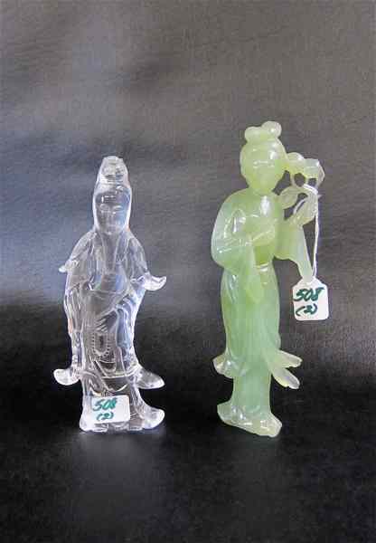 Appraisal: TWO CARVED FIGURES OF QUAN YIN one in crystal height