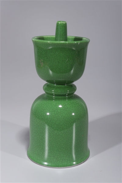 Appraisal: Chinese green crackle glazed porcelain candlestick overall good condition some