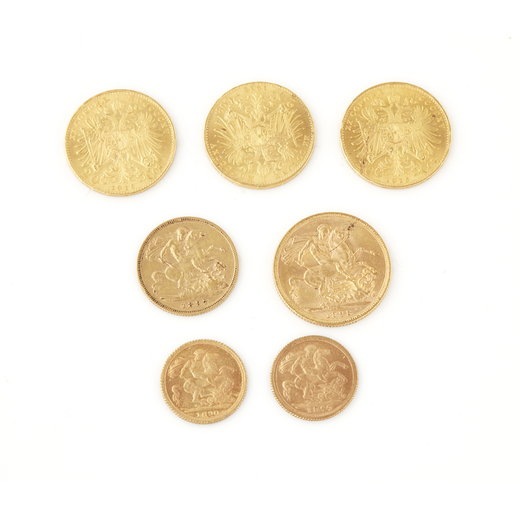 Appraisal: A group of seven gold coins to include a GB