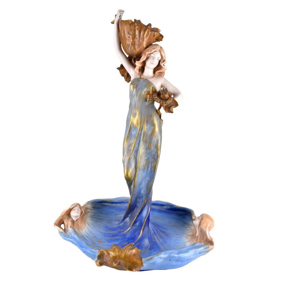 Appraisal: Tall Turn Teplitz Amphora Figural Centerpiece Riessner Stellmacher Kessel Tall