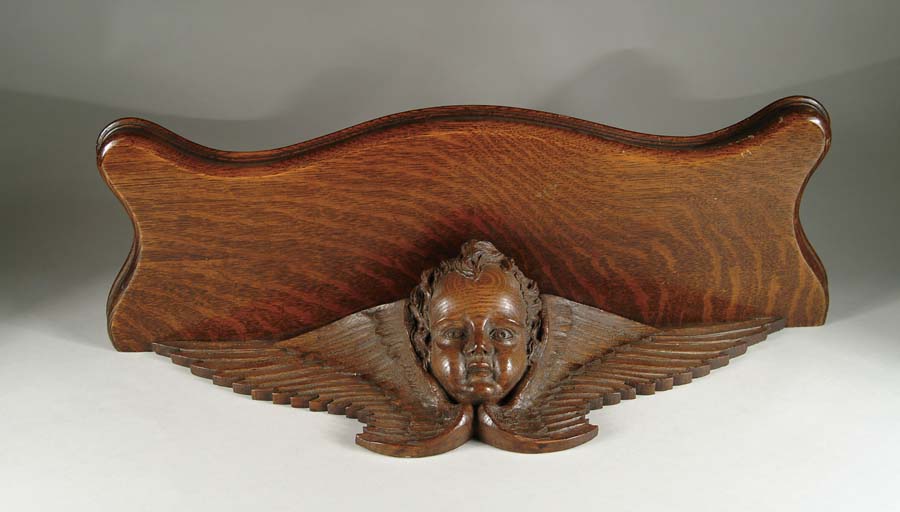 Appraisal: CARVED OAK CLOCK SHELF Spectacular carved oak shelf has deeply