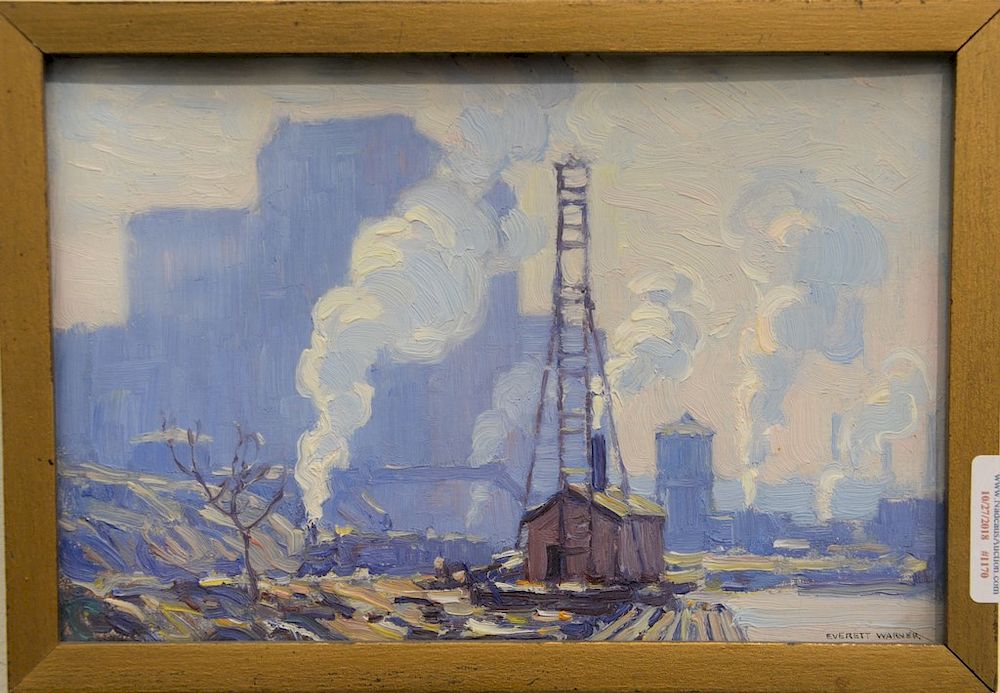 Appraisal: Everett Warner - oil on board Below Riverside Drive industrial