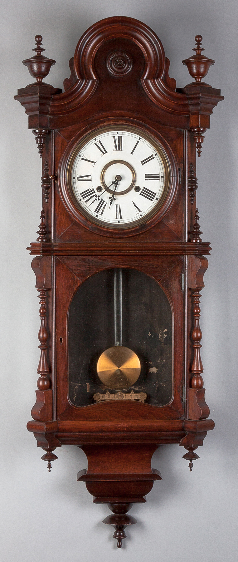 Appraisal: Welch Spring Victorian Wall CLock Forrestville CT Walnut case turned