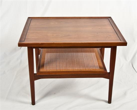 Appraisal: Danish-Style Walnut Side Table with Cane Magazine Shelf H W