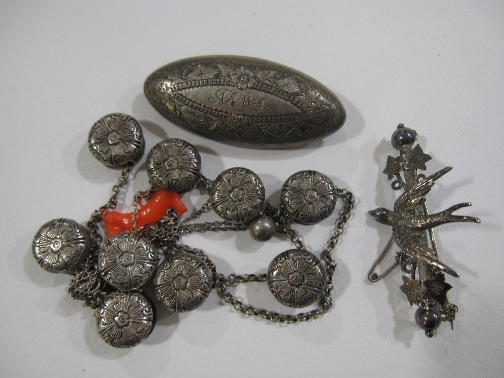 Appraisal: Lot comprising two Victorian silver bar brooches and a silver