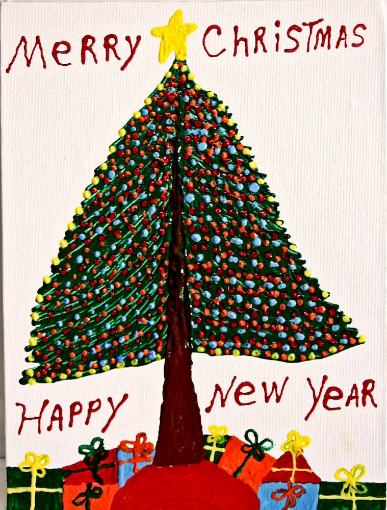 Appraisal: Outsider Art Minnie Adkins Merry Christmas Happy New Year Adkins