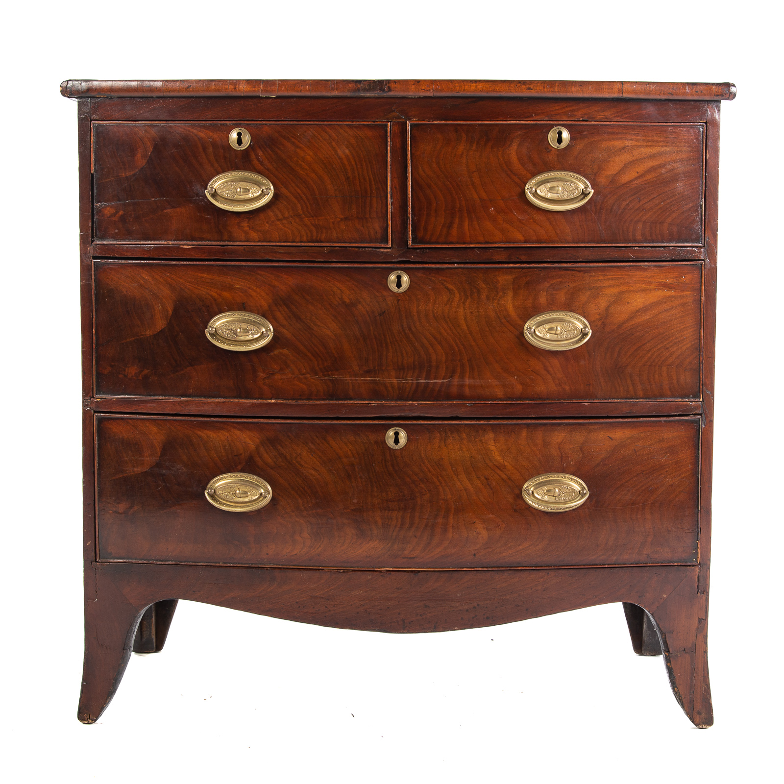 Appraisal: GEORGE III MAHOGANY BOW FRONT CHEST OF DRAWERS Circa banded