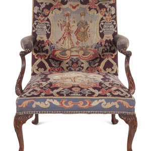 Appraisal: A Georgian Style Needlepoint-Upholstered Walnut Library Chair th Century Height