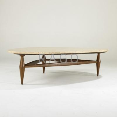 Appraisal: AMERICAN Coffee table s Travertine and walnut Unmarked x x