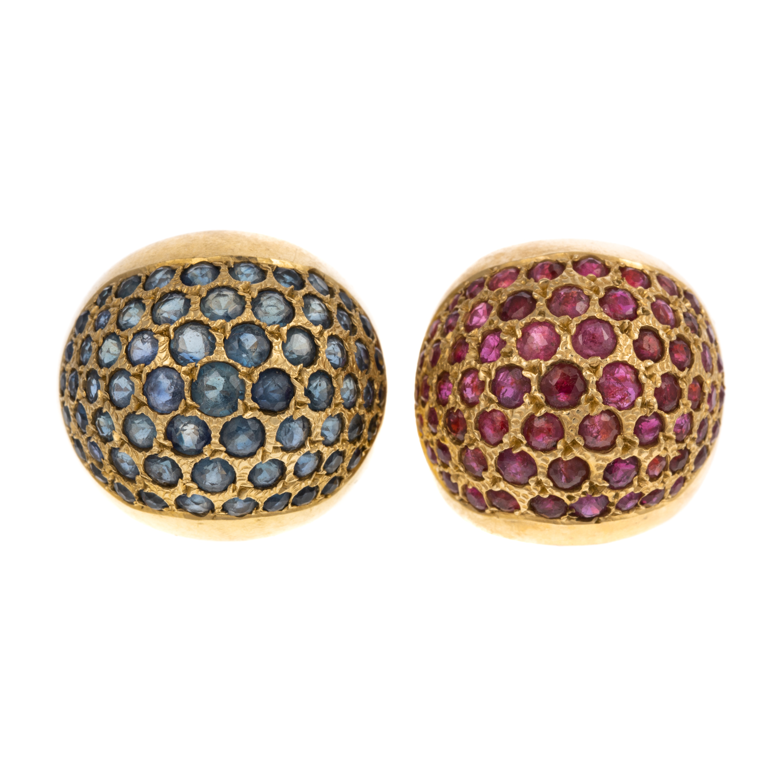 Appraisal: A PAIR OF GEMSTONE BOMBE RINGS IN K YELLOW GOLD