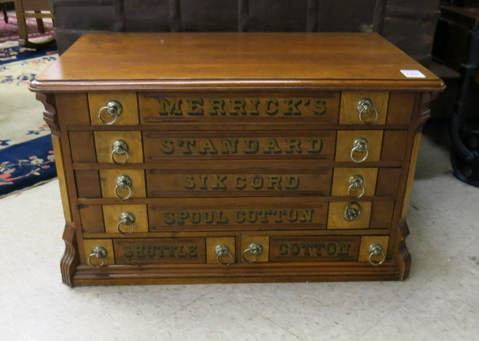 Appraisal: A VICTORIAN WALNUT SIX-DRAWER SPOOL CHEST Merrick Thread Company Holyoke