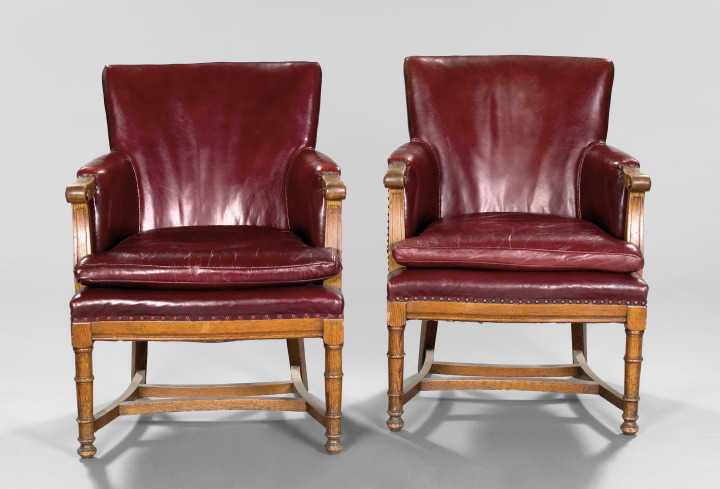 Appraisal: Pair of George V Carved and Turned Oak Club Chairs