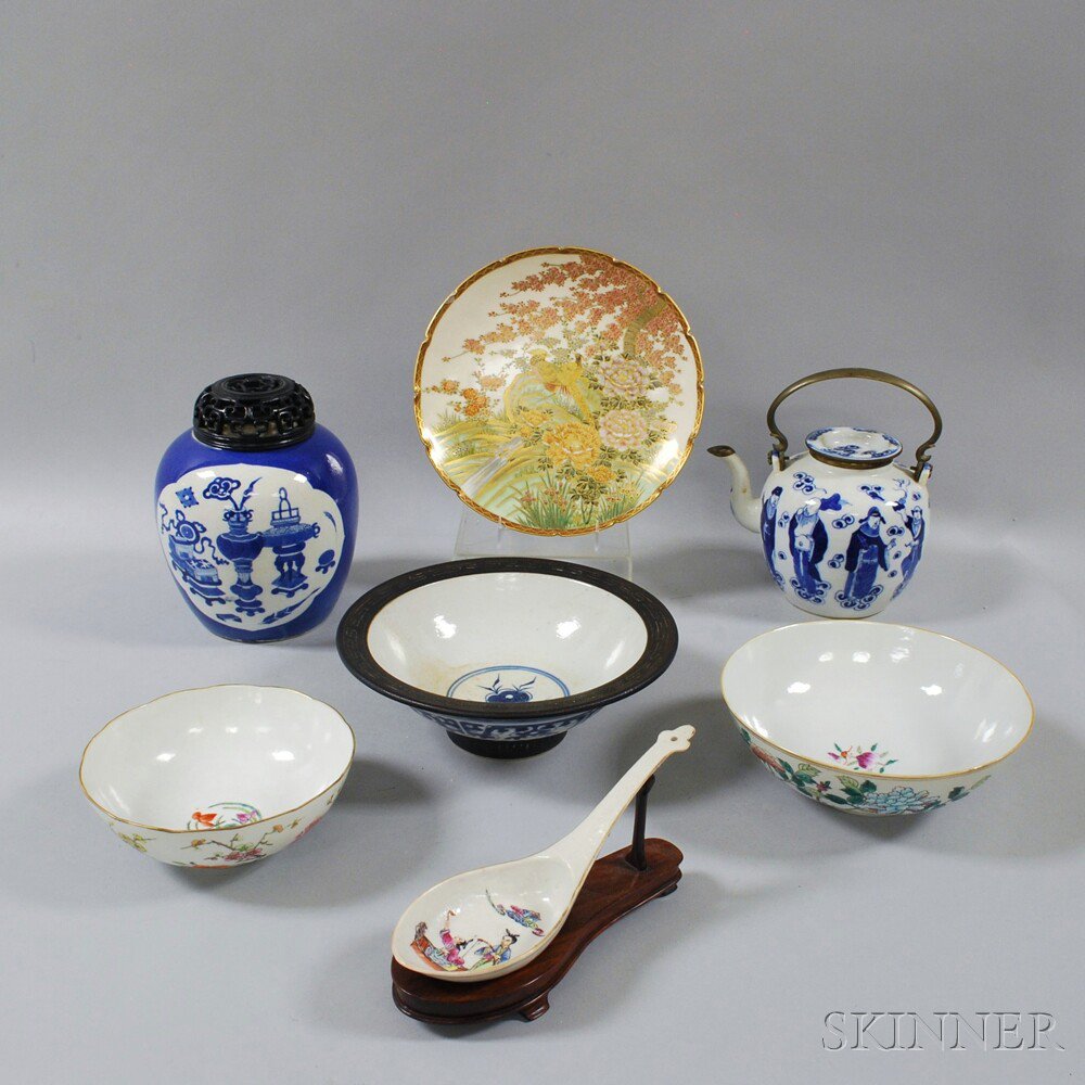 Appraisal: Seven Chinese and Japanese Ceramic Items a Japanese Satsuma plate