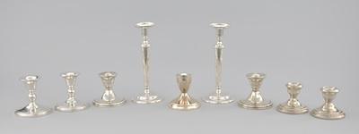 Appraisal: A Lot of Weighted Sterling Silver Candlesticks Including a monogrammed