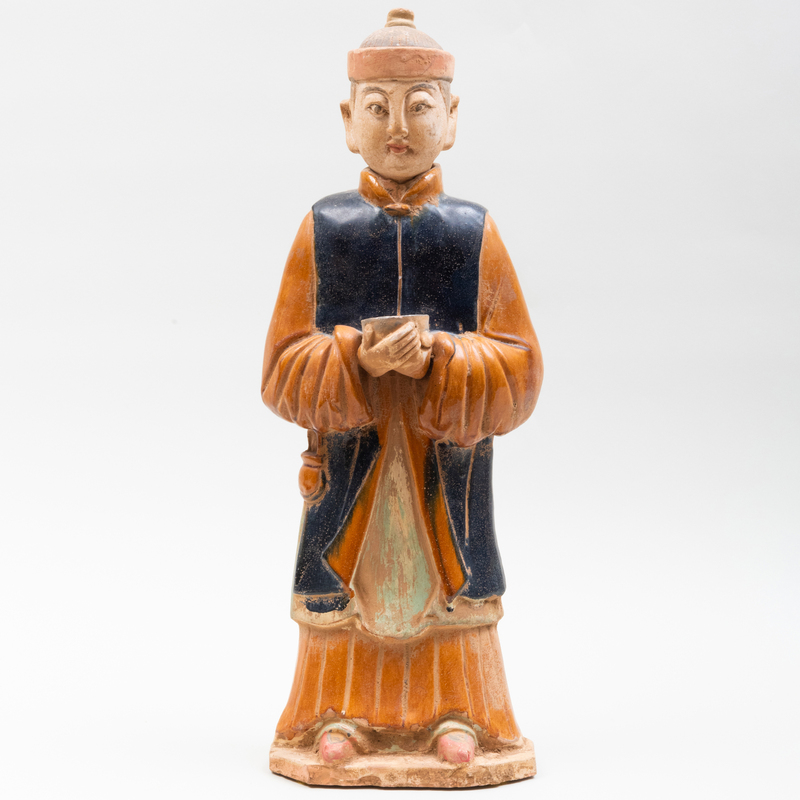 Appraisal: Chinese Pottery Figure of a Guardian Unmarked x x in