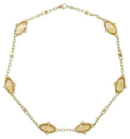 Appraisal: Estate kt yellow gold citrine and diamond double-sided necklace Judith