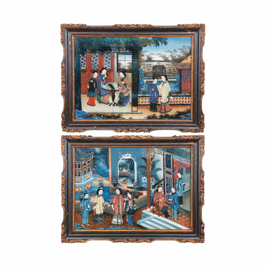 Appraisal: Pair of Framed Chinese Export Reverse Paintings on Glass th