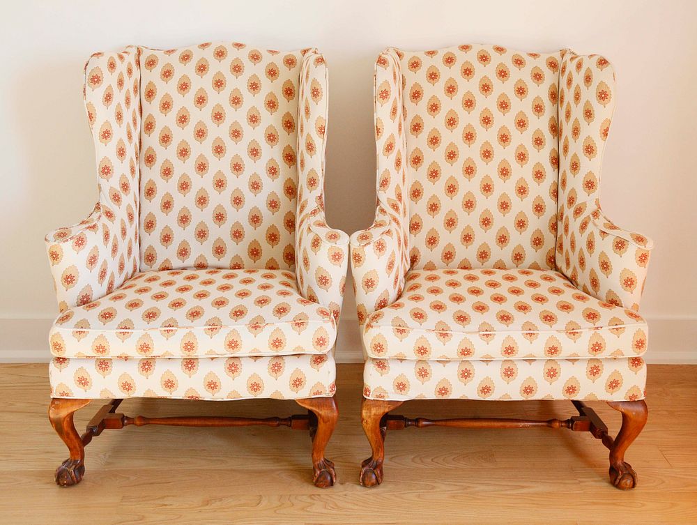 Appraisal: Pair of Custom Slip-Covered Wing Chairs th Century Pair of