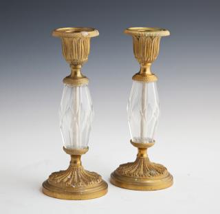 Appraisal: Pair of Diminutive Crystal and Gilt Bronze Candles Pair of