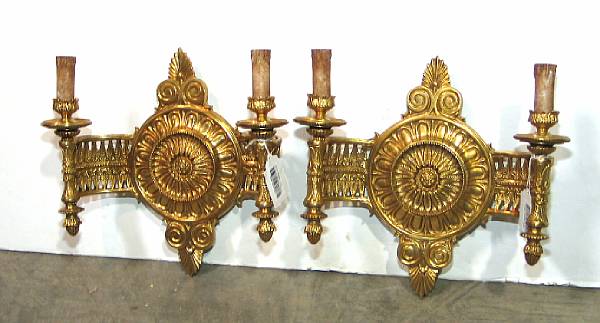 Appraisal: A pair of Louis XVI style gilt brass two-light bras