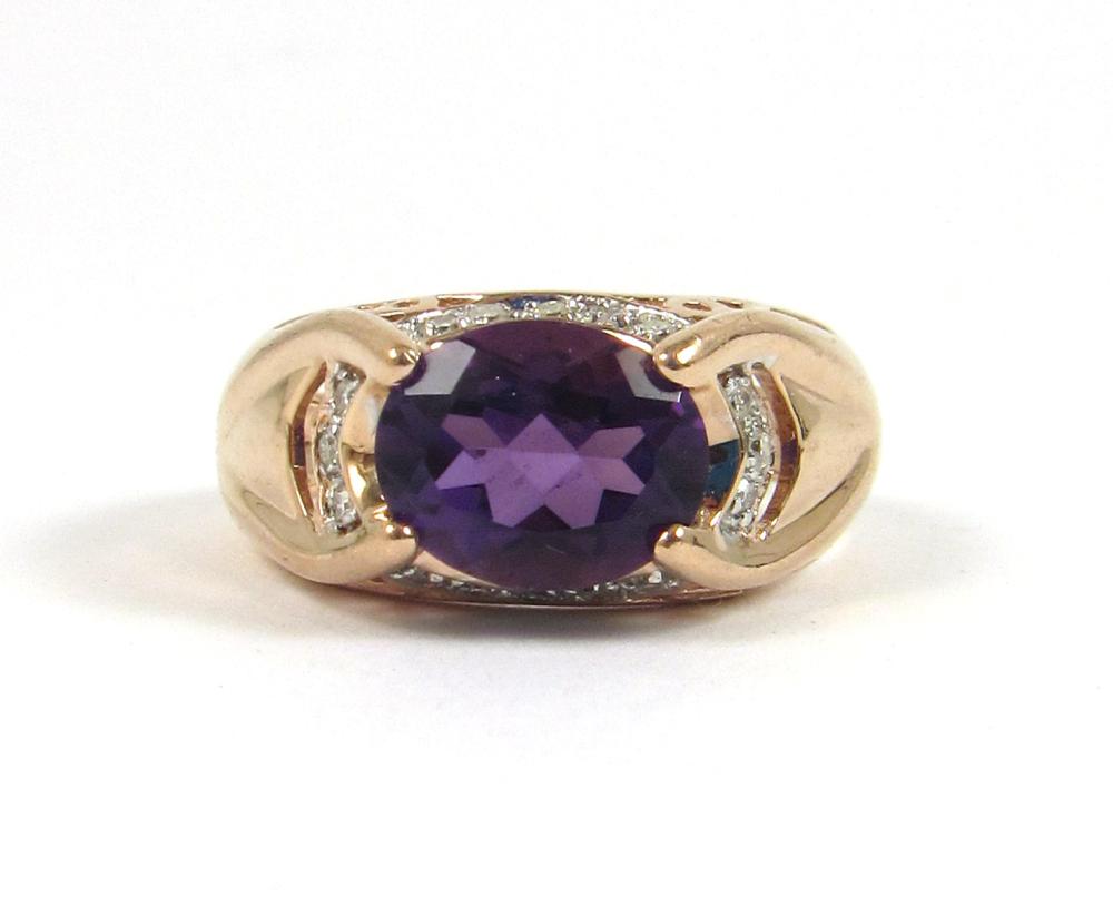 Appraisal: AMETHYST DIAMOND AND ROSE GOLD RING The k rose and