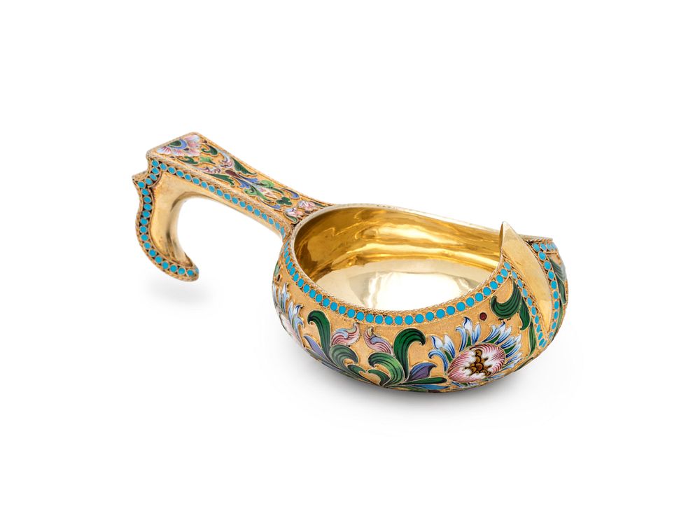 Appraisal: A Russian Silver-Gilt and Shaded Enamel Kovsh A Russian Silver-Gilt