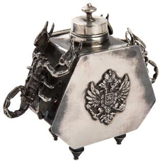 Appraisal: A SILVER JUDAICA INKWELL WITH SCORPION HANDLES RUSSIAN OR POSSIBLY