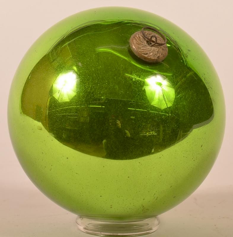 Appraisal: Green Blown Glass Ball Form German Kugel Antique Green Blown