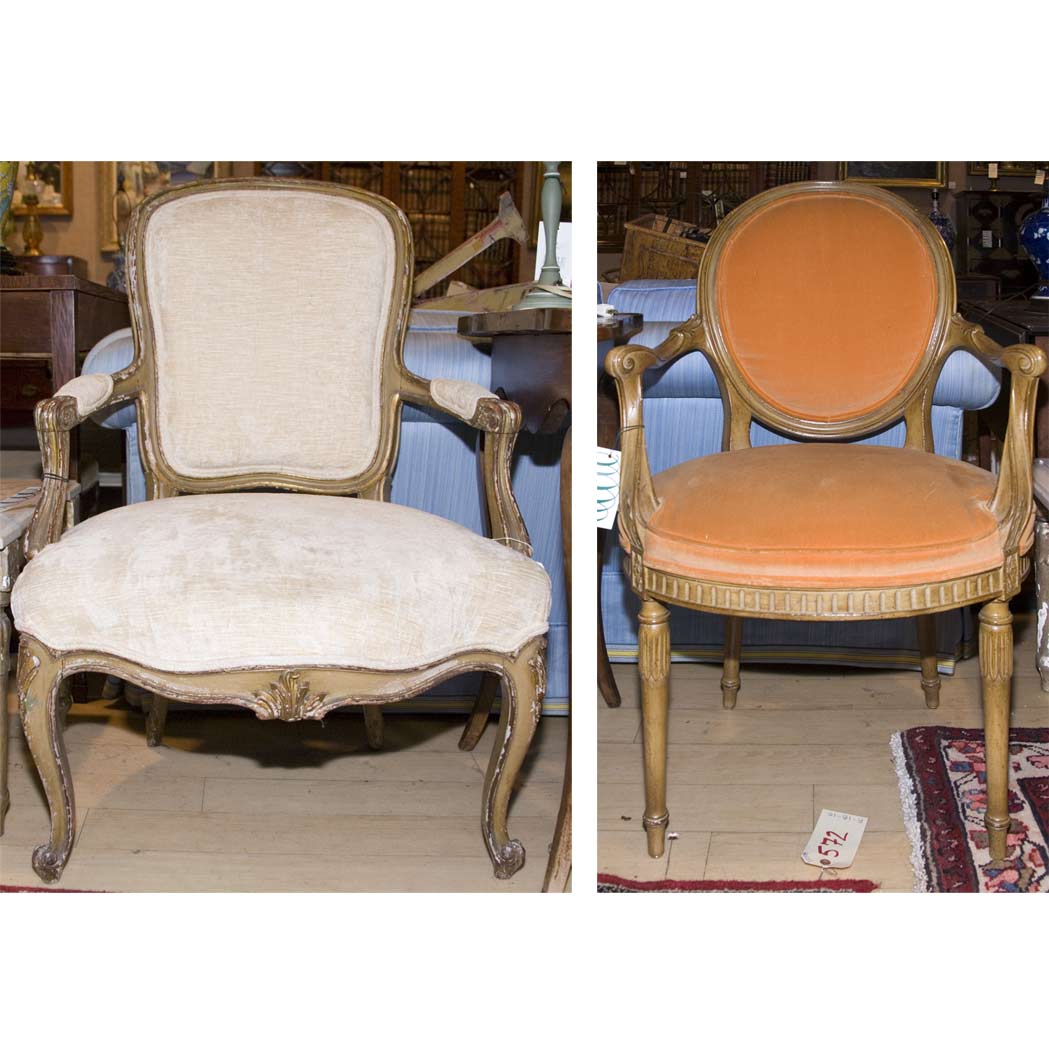 Appraisal: Louis XV Style Painted Fauteuil Together with a Louis XVI