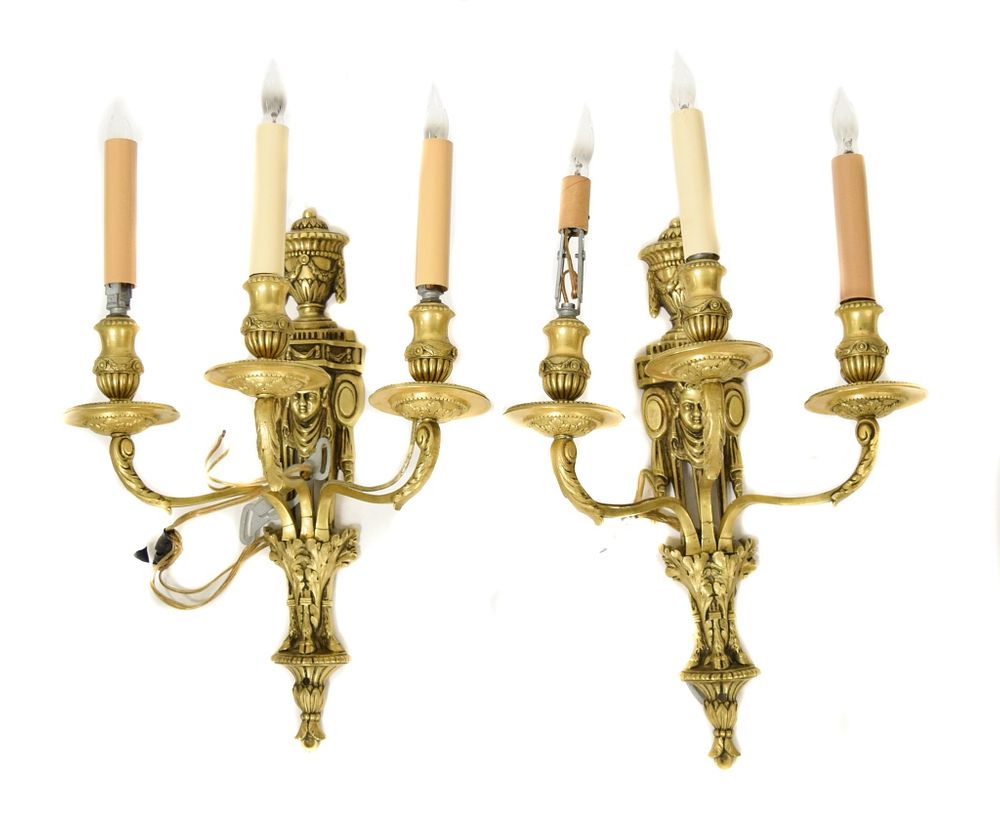 Appraisal: Pair of Gilt Bronze Sconces Pair of arm gilt Bronze