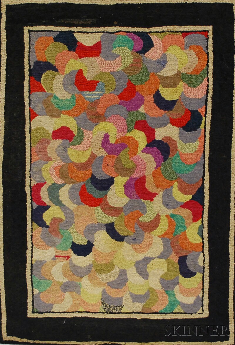 Appraisal: Abstract Pattern Hooked Rug mounted on frame overall x in