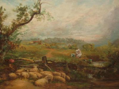 Appraisal: ENGLISH SCHOOL Rural Scene with Sheep resting in the foreground