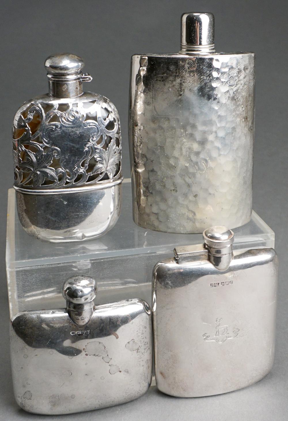 Appraisal: Group of Four Assorted Flasks Two English Sterling Silver American