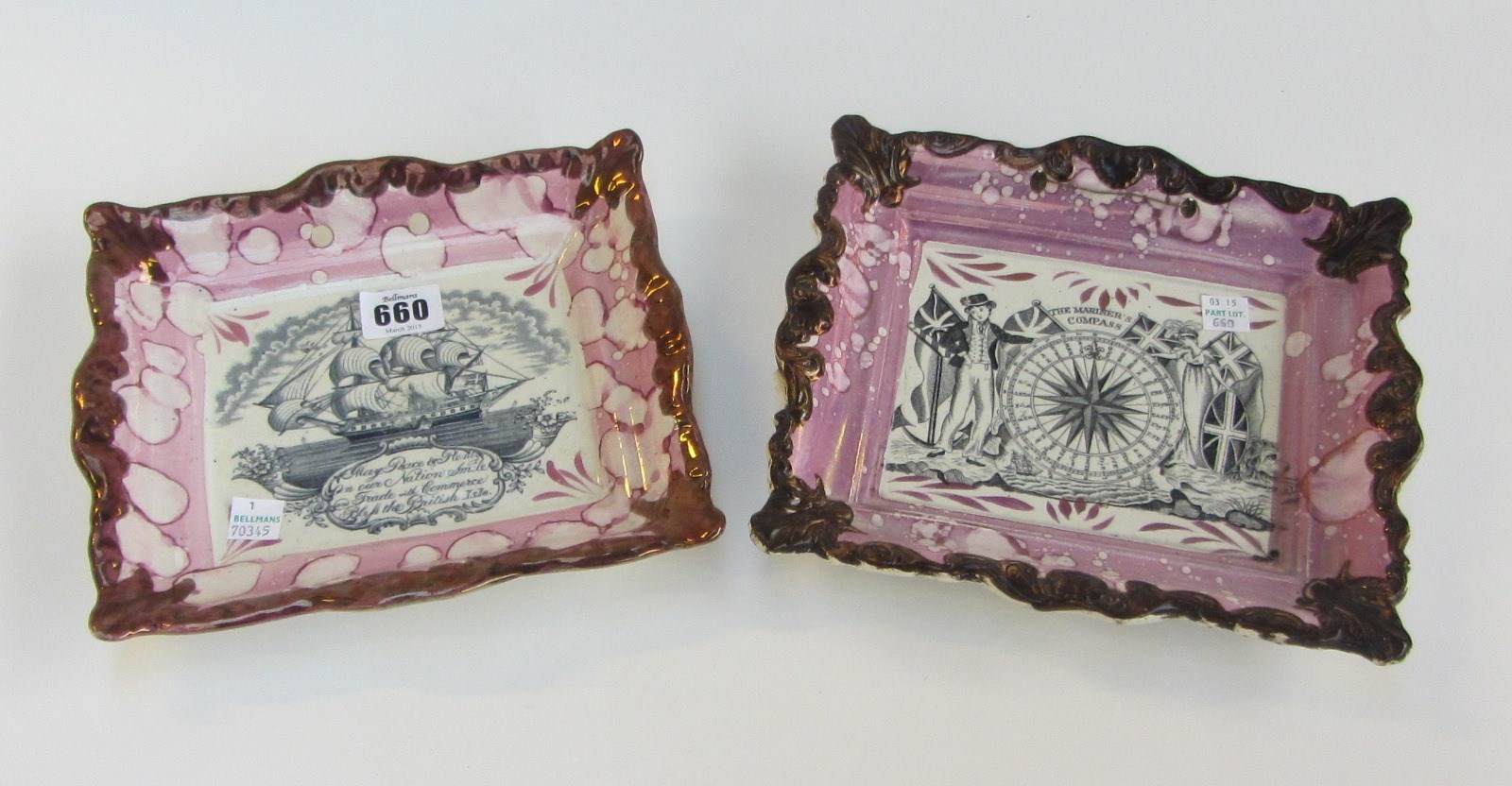 Appraisal: Two Sunderland lustre plaques th century each printed in black