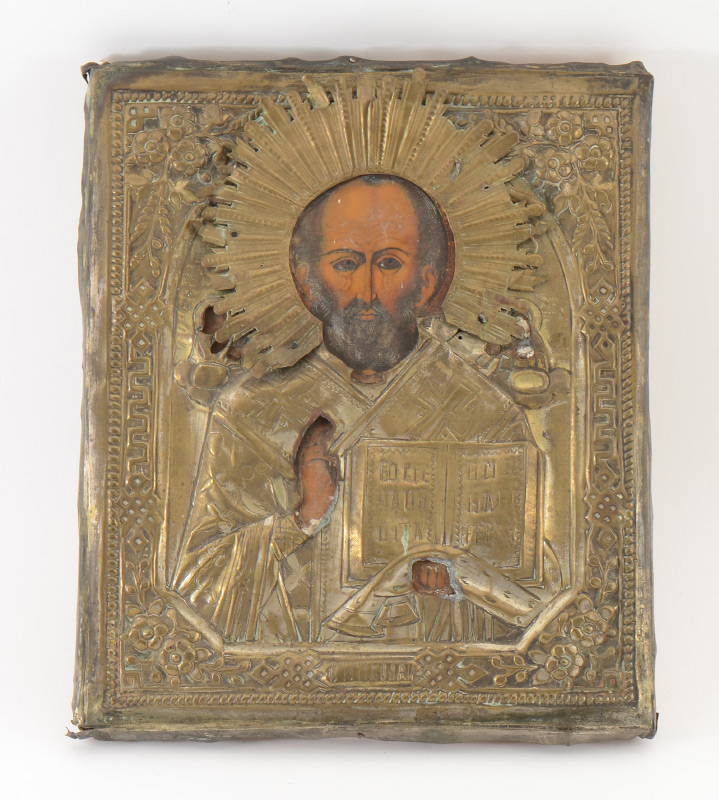 Appraisal: ICON OF SAINT NICHOLAS CIRCA Encased in a gold wash