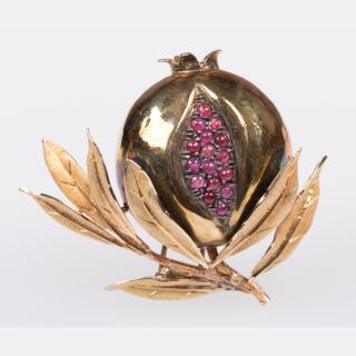 Appraisal: An kt Yellow Gold and Ruby Pomegranate Form Brooch by