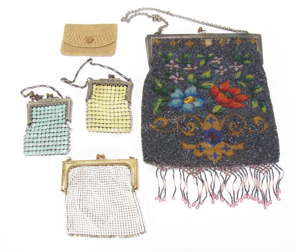 Appraisal: Group of Antique Beaded and Enameled Purses five total including