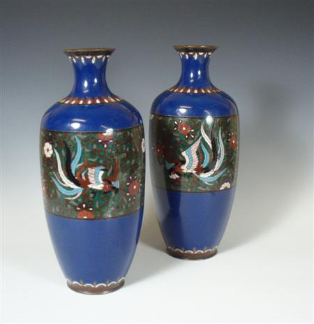 Appraisal: A pair of Japanese cloisonne enamel vases Meiji period of