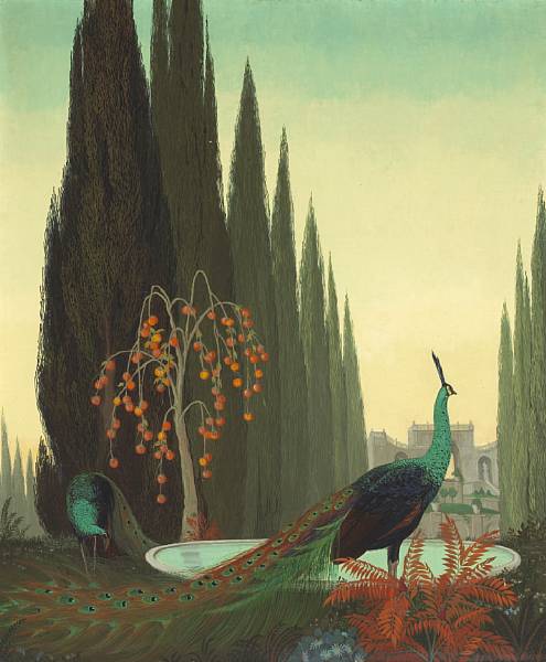 Appraisal: Jessie Arms Botke American - Peacocks in a Cypress Garden