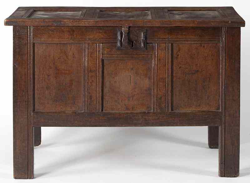 Appraisal: English Oak Coffer th centurytop with three inset panels bordered