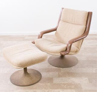 Appraisal: Artifort Lounge Chair w Ottoman Geoffrey D Harcourt inspired upholstered