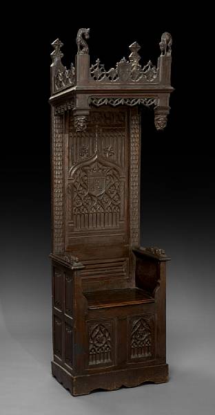 Appraisal: A French Gothic Revival carved oak throne chair second half