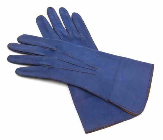 Appraisal: A Pair of Hermes Blue Suede Gloves Labeled Hermes Size