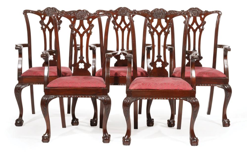 Appraisal: Group of Ten Georgian Chippendale-Style Carved Mahogany Armchairs incl armchairs